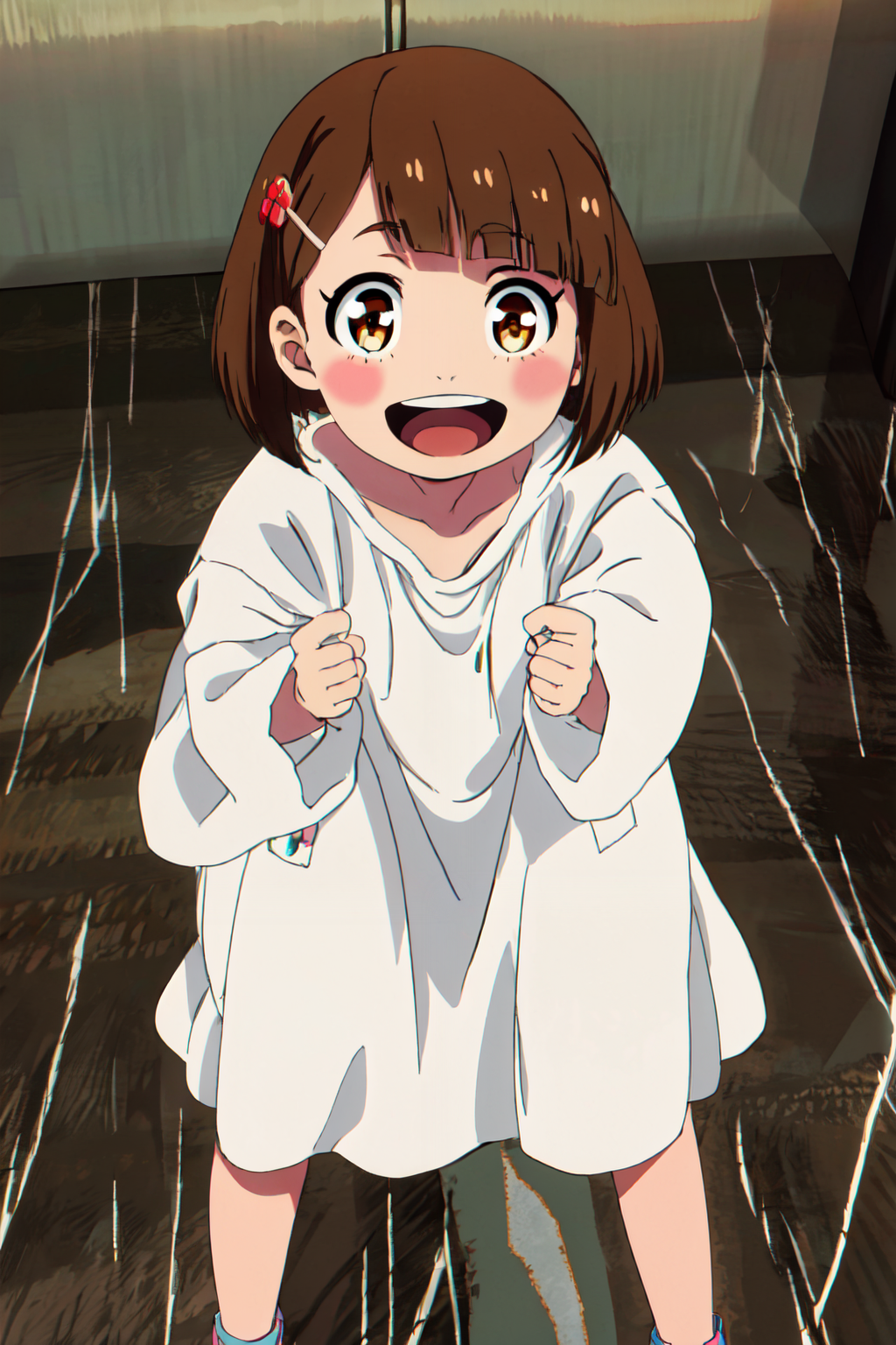 05795-2908923860-_lora_Miri_Unasaka_1__brown hair, short hair, hair ornament, hairclip, anime coloring, 1girl, brown eyes, bob cut,_(best quality.png